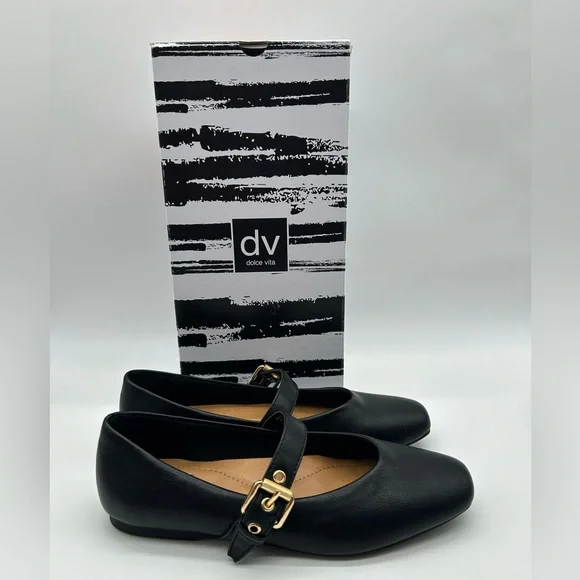 Dolce Vita DV Black Mary Jane Flats Gold Buckle Size 8.5 Women’s Shoes NWT - Picture 12 of 12
